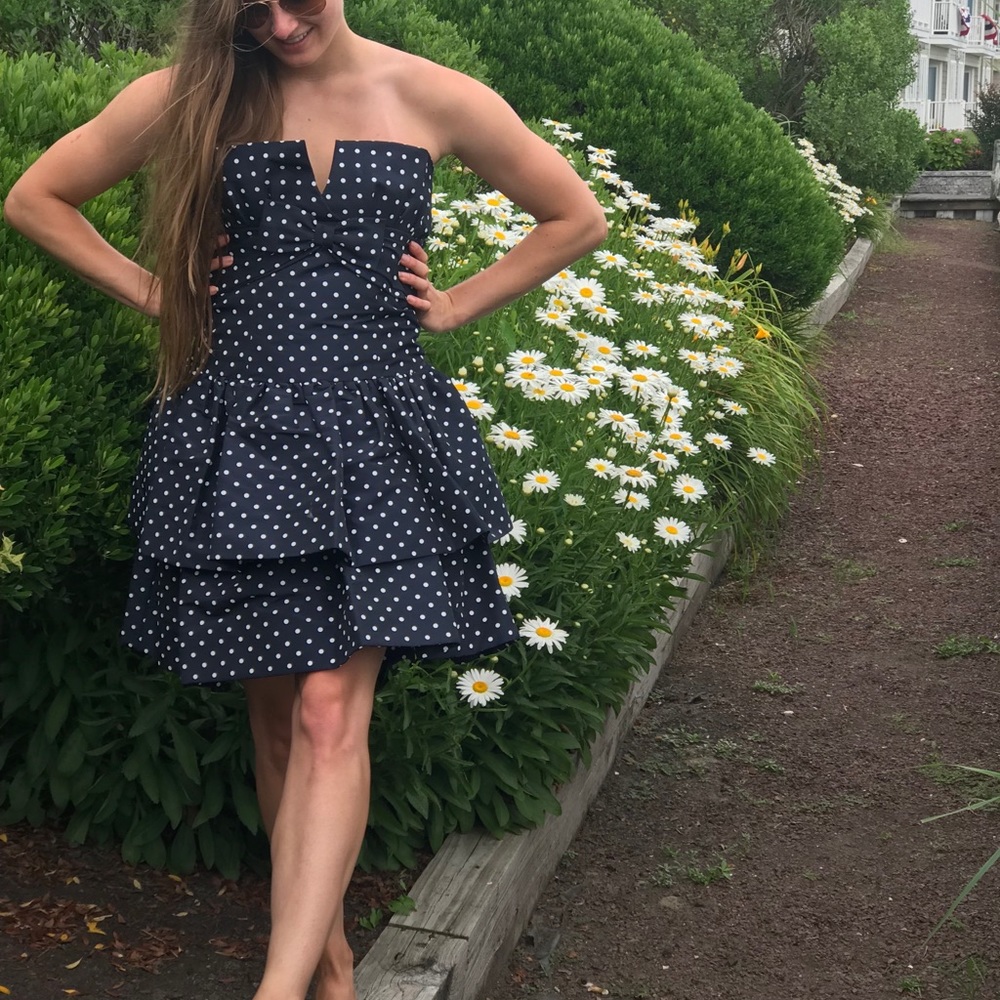 Carolyn Roehm Polka Dot Tiered Dress with Bow